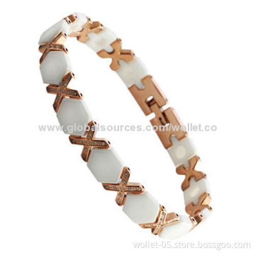Wholesale Fashionable White Ceramic Bracelet with X 316L Stainless Steel and CZ Stone